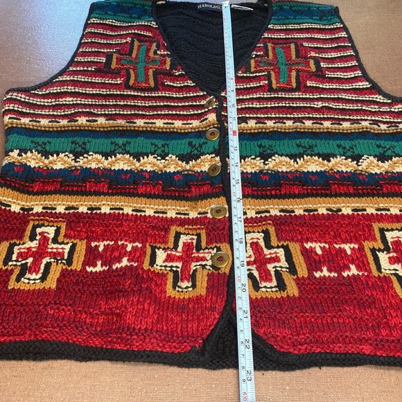 90s vintage knit vest Harolds Southwestern Boho Western Style Cross Size L - Picture 7 of 9